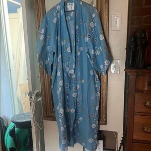 Floral Blue Vintage Kimono Robe 1980s